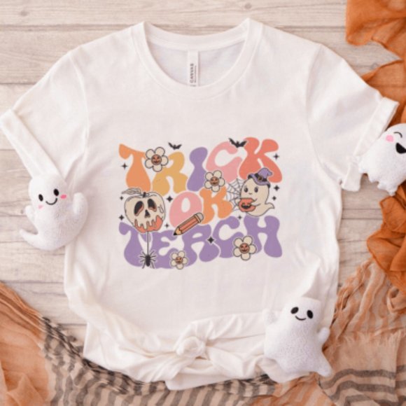 Tops - Trick Or Teach Halloween Teacher T-shirt, Halloween Shirt, Unisex Short Sleeve